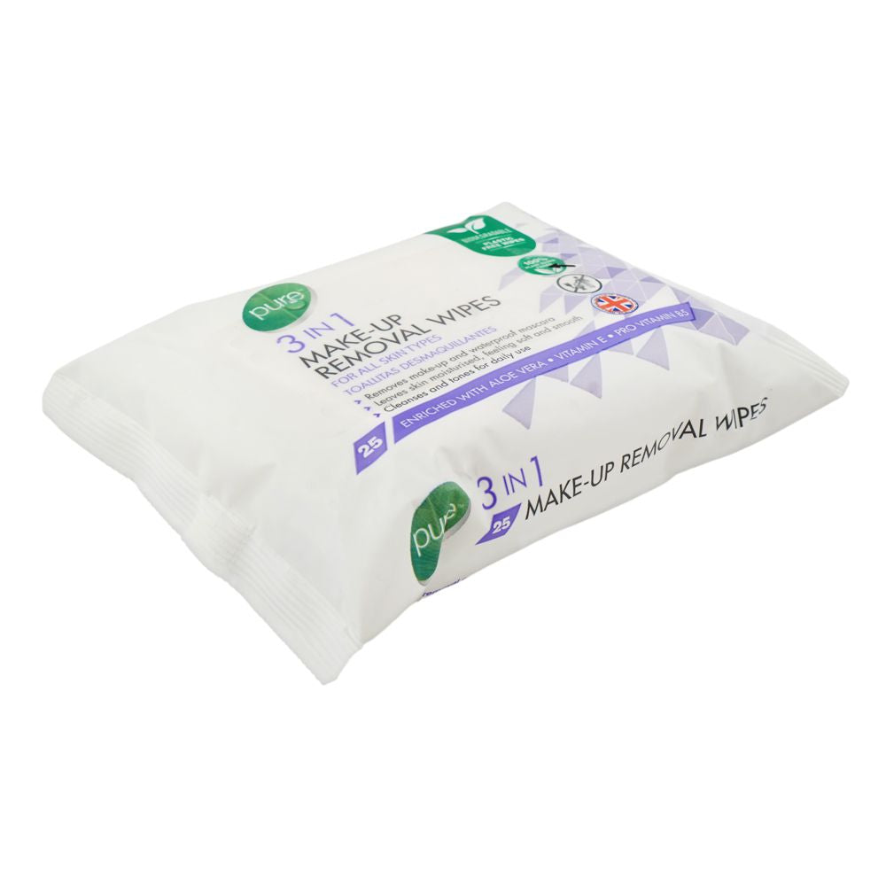 Pure 3 in 1 Make-Up Removal Wipes 25's