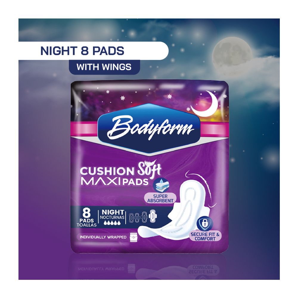 Bodyform Cushion Soft Maxi Overnight with Wings 8's pack