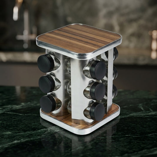 12-Piece Spice Jar Carousel – Wooden Spicen Jar Organizer