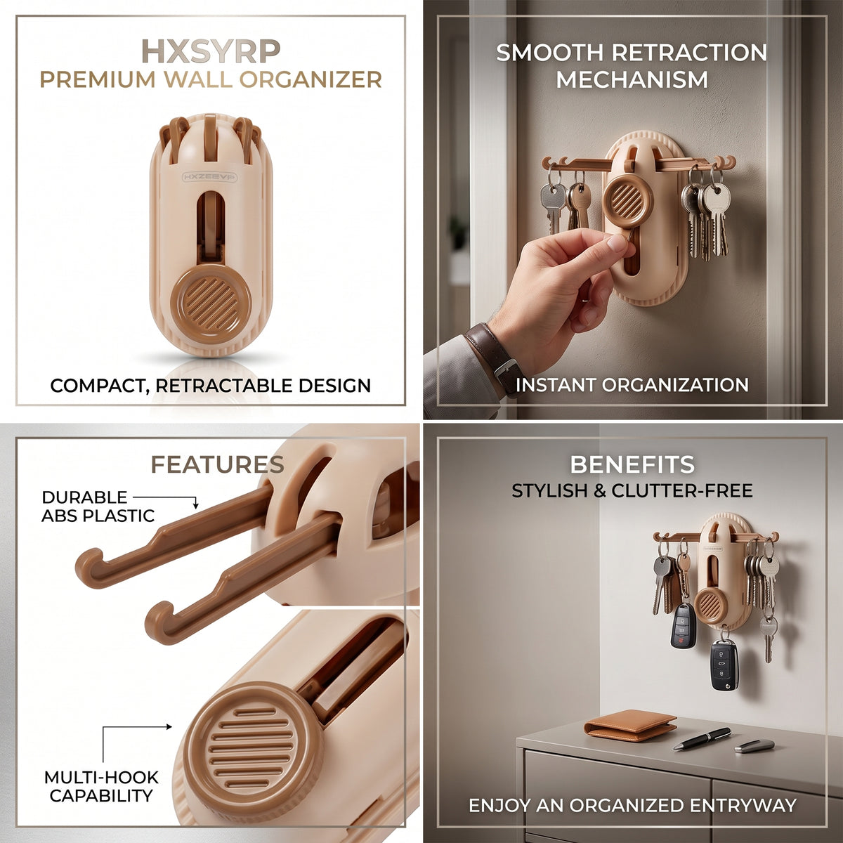 Adjustable Sliding Plastic Wall Hook Rail for Keys