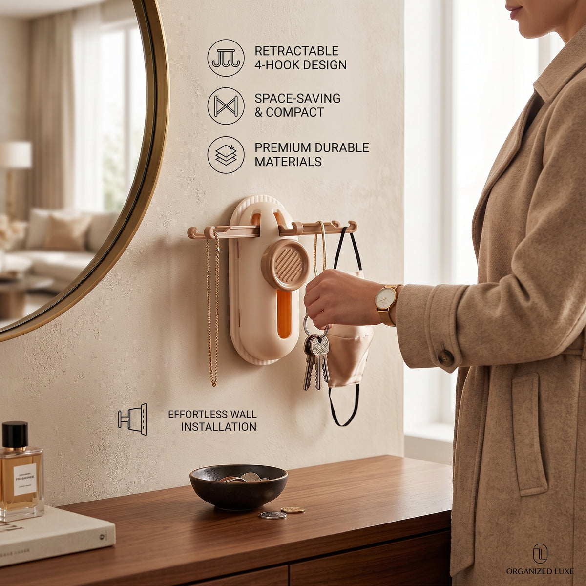Adjustable Sliding Plastic Wall Hook Rail for Keys
