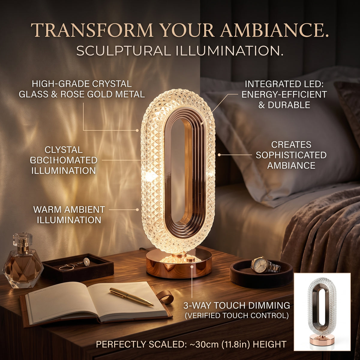 Acoustic Touch Crystal Diamond Ambient Sphere Table Lamp