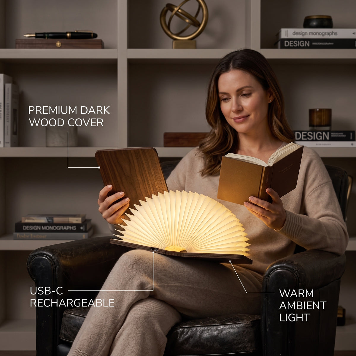 Wooden Folding Magic LED Book Light Night Lamp With 360° Magnetic Cover