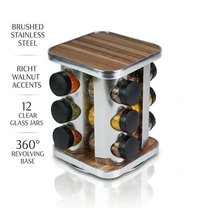 12-Piece Spice Jar Carousel – Wooden Spicen Jar Organizer