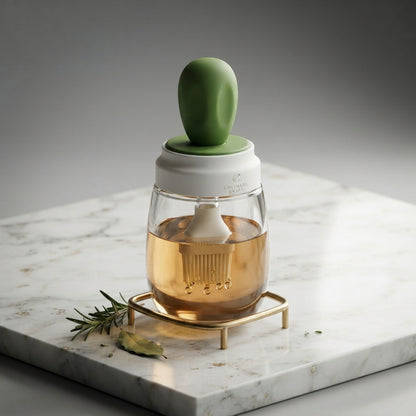 2-in-1 Glass Oil Dispenser Bottle with Silicone Basting Brush & Dropper