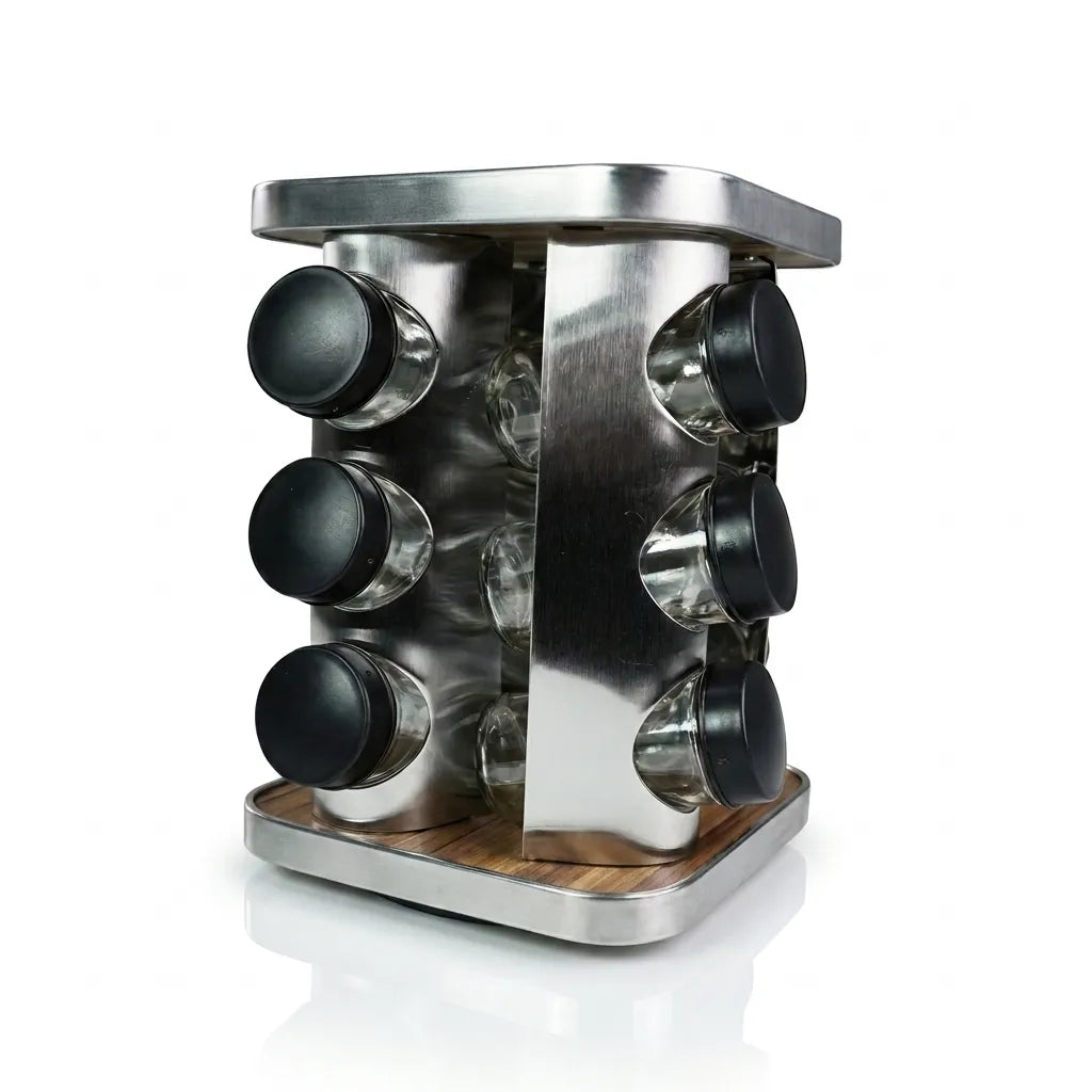 Premium Wooden Spice Jar Container Set With Spoons & Lid