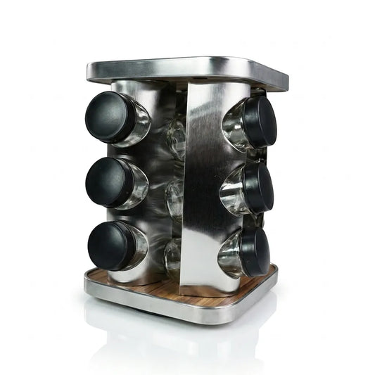 Premium Wooden Spice Jar Container Set With Spoons & Lid