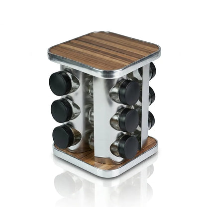 Premium Wooden Spice Jar Container Set With Spoons & Lid