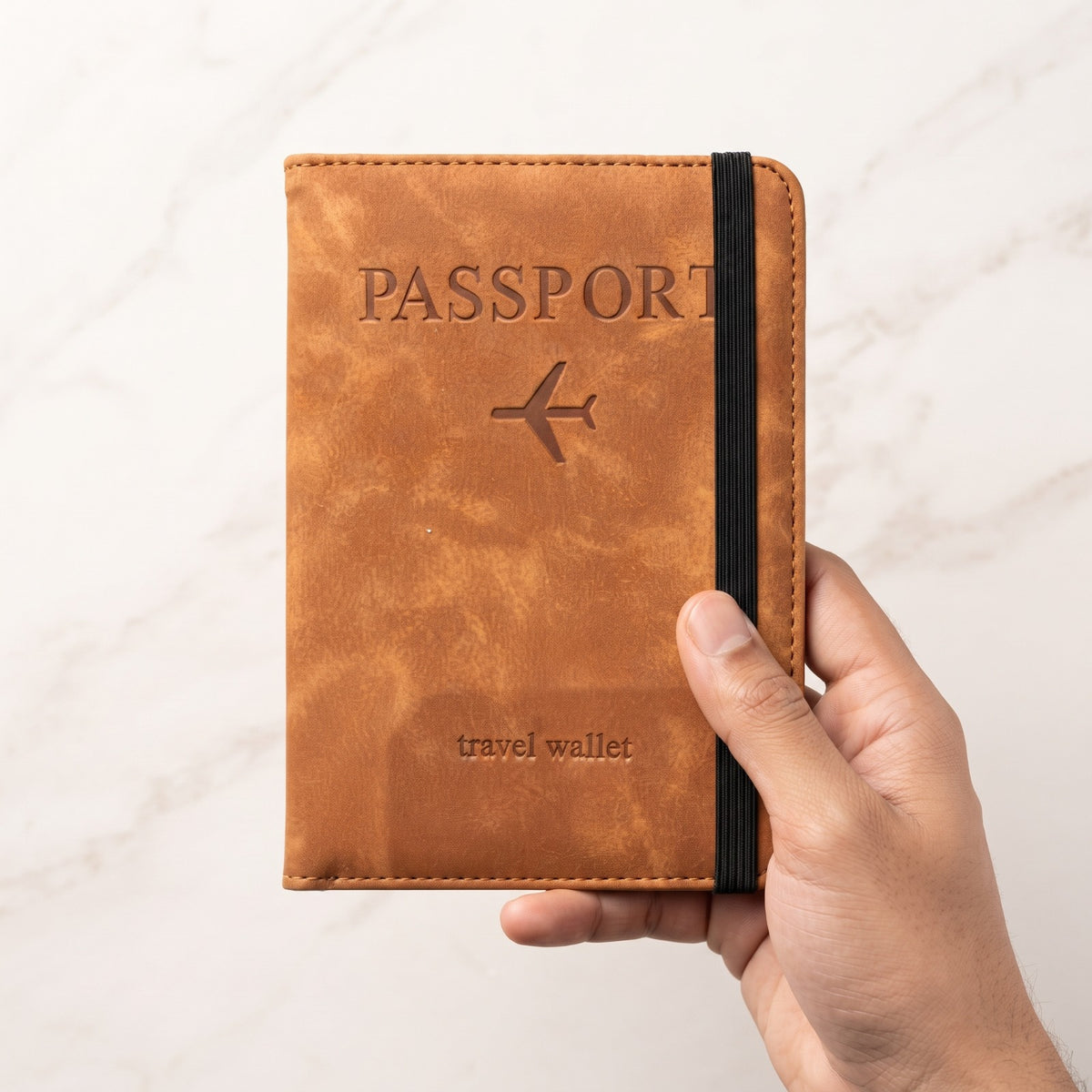 Vintage Faux Leather Passport Holder & Travel Wallet with Elastic Strap