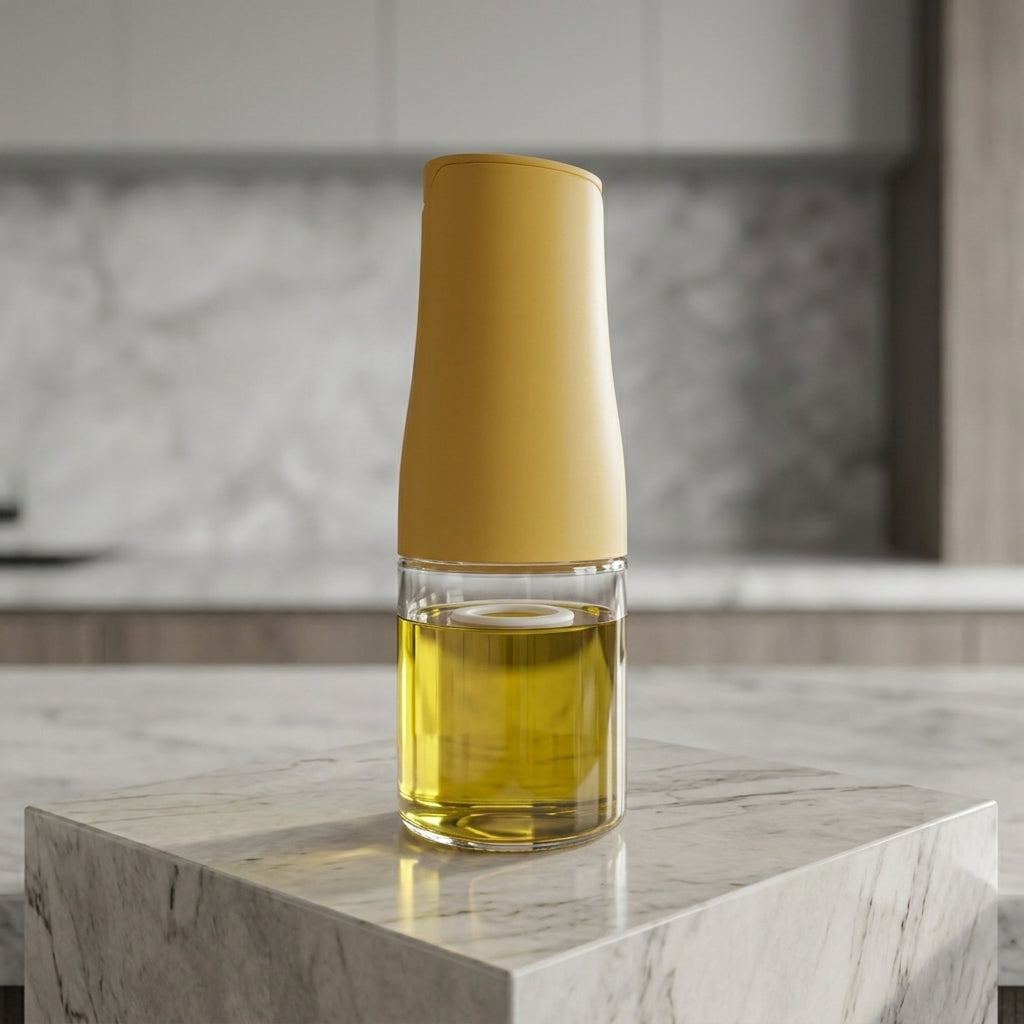 Modern Glass Oil & Vinegar Dispenser with Matte Mustard Top