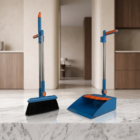 Long Handle Upright Broom & Dustpan Set With Comb Teeth