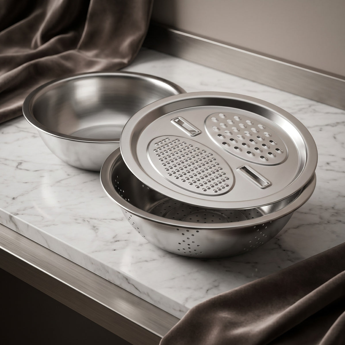 3-Piece Stainless Steel Grater Set With Basin & Drain Basket