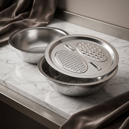 3-Piece Stainless Steel Grater Set With Basin & Drain Basket