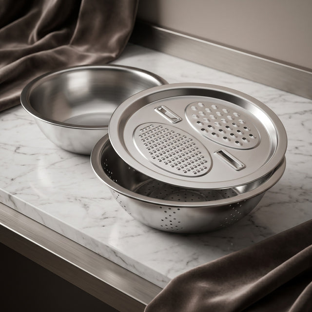 3-Piece Stainless Steel Grater Set With Basin & Drain Basket