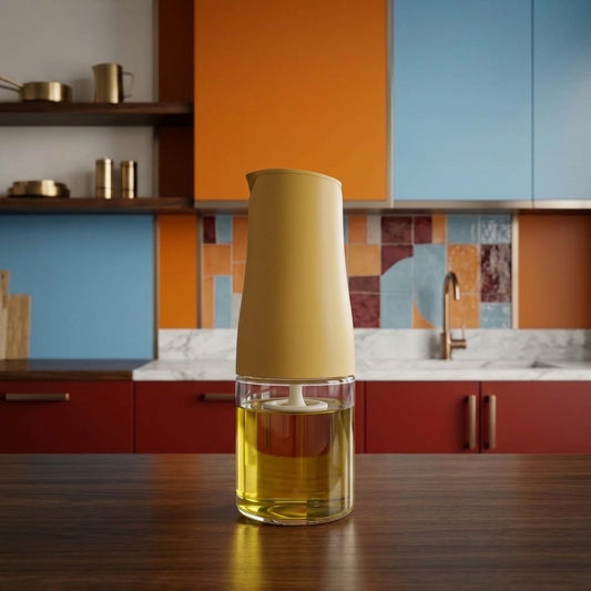 Modern Glass Oil & Vinegar Dispenser with Matte Mustard Top